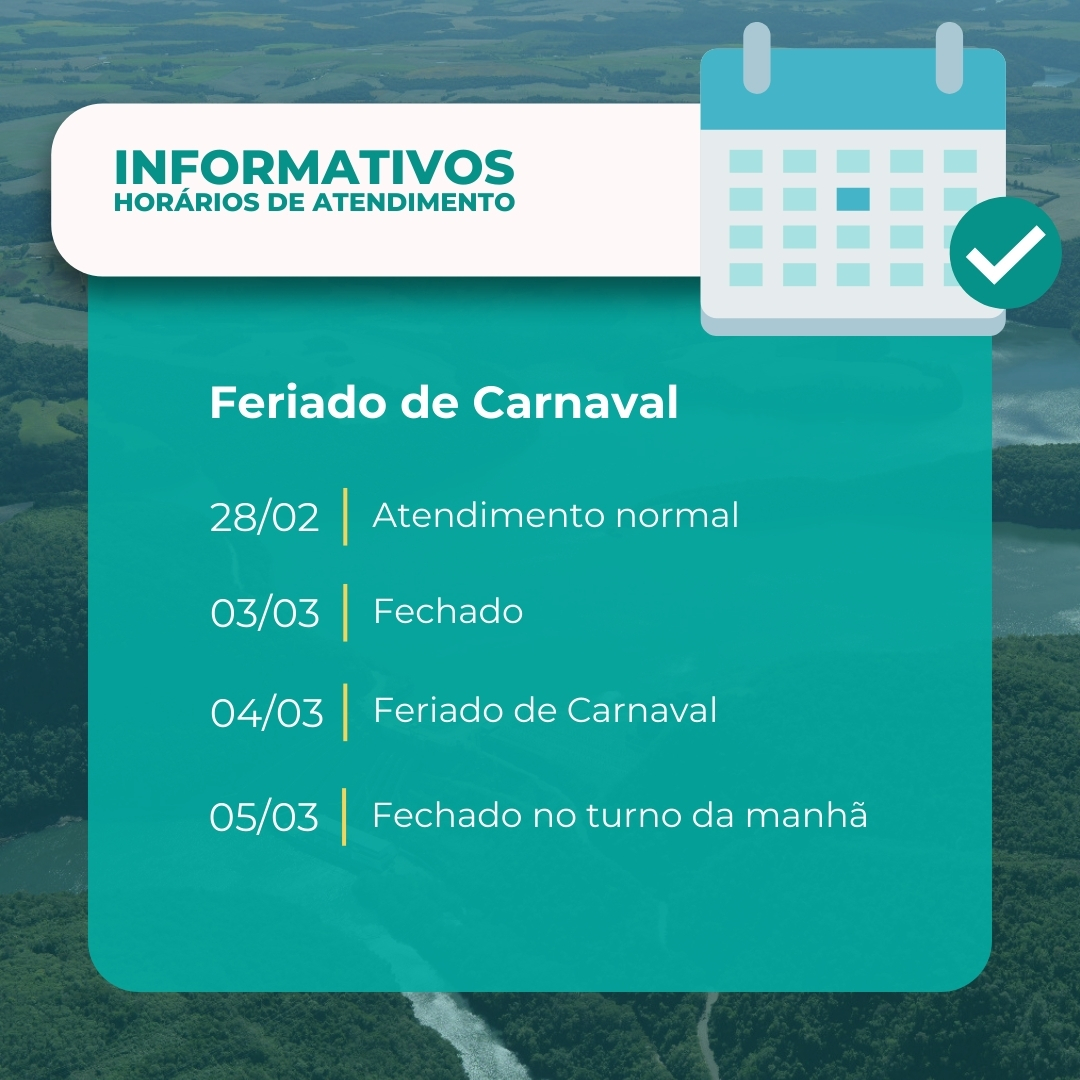 Informativo dos horários de atendimento.